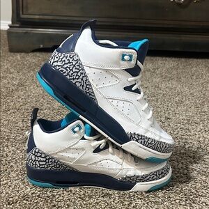 Jordan Kids White and Teal Sneakers